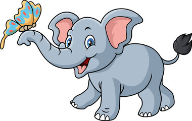 Obraz na płótnie Canvas Cute elephant cartoon with butterfly