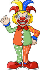 Cute clown cartoon waving hand