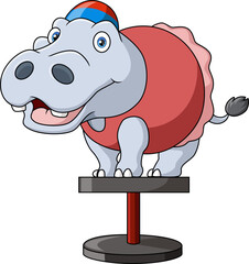 Cute circus hippo cartoon on white background