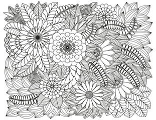 Flower meadow coloring page. Coloring book for adults and children.