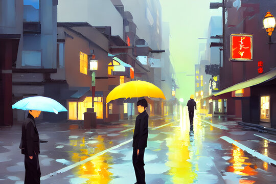 on a rainy street.
generative Ai
