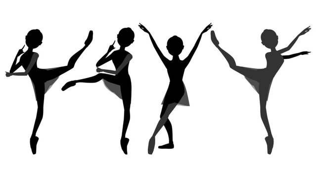 ダンサーのシルエットのイラストセット_「ドン・キホーテ」でキューピッド役を練習するバレリーナのイメージ