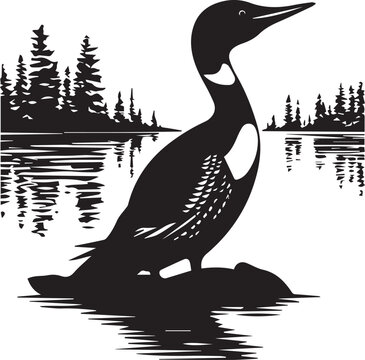 Common Loon Black And White, Vector Template Set for Cutting and Printing