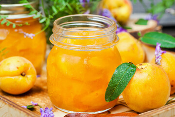 Jar of delicious homemade apricot jam