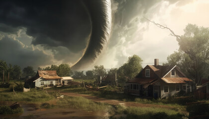 Storm of Destruction Witnessing the Cyclone's Menacing Funnel and House-Destroying Force in a Surreal Tornado Encounter Unleashing Havoc and Chaos Devastating Power with Generative AI