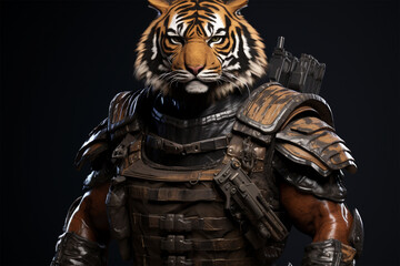 Fototapeta na wymiar Generative AI. Tiger soldiers wear armed vests