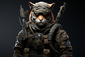 Fototapeta na wymiar Generative AI. Tiger soldiers wear armed vests