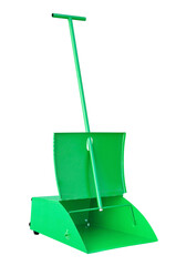 Portable green container for garbage collection on a white background