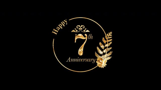 Happy 7th Anniversary Greetings in Gold Style, Anniversary Greetings with alpha channel