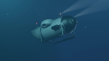 A 3D animation of a deep sea  submersible descending to the ocean depths