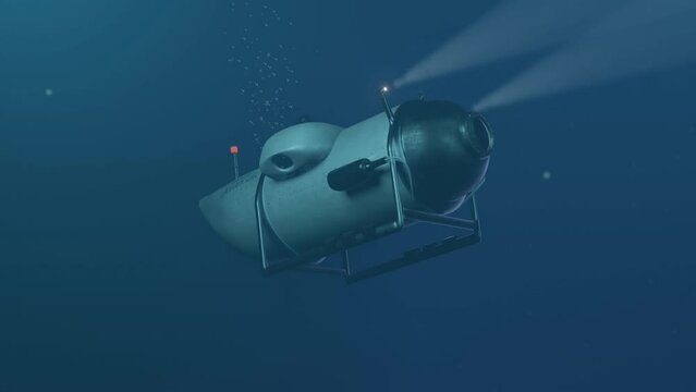 A 3D animation of a deep sea submersible imploding on the descent to the ocean depths 