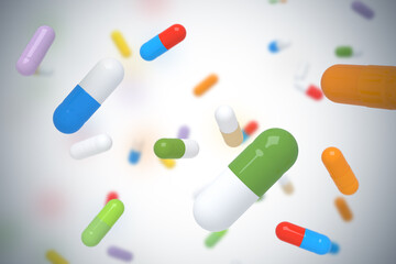 Falling colorful pills - 3D render