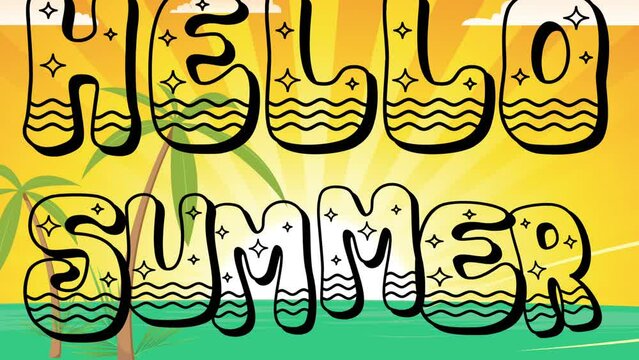 Hello summer lettering dynamic motion graphics, colors of summer