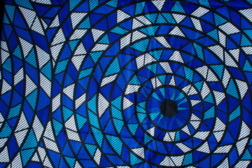 top view of blue and white ankara fabric, flatlay of nigerian wax cloth, rumpled blue and white ankara material	 - obrazy, fototapety, plakaty