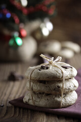 Chocolate chip cookies with christmas tree