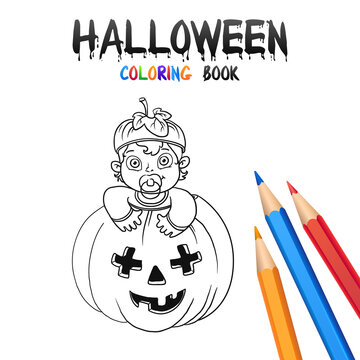 Cheerful baby pumpkin. Halloween Coloring Book. Illustration for children vector cartoon character isolated on white background.