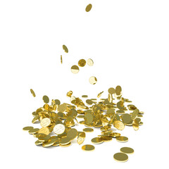 Falling gold coins, isolated on white. 3D illustration