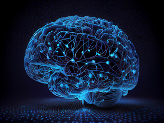 Futuristic image of a human brain with glowing neurons and isolated background. Generative AI