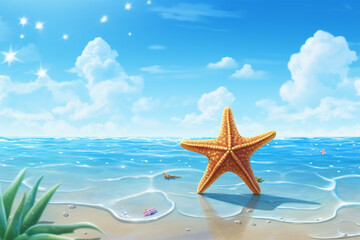Fototapeta na wymiar Generative AI. sea ​​star anima style background on the beach