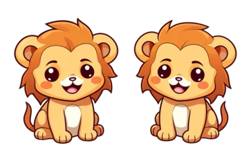Muurstickers Aap kawaii Lions sticker image, in the style of kawaii art, meme art isolated PNG