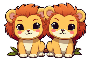 Fototapeta premium kawaii Lions sticker image, in the style of kawaii art, meme art isolated PNG