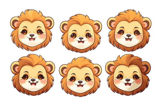kawaii Lions sticker image, in the style of kawaii art, meme art isolated PNG