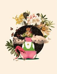 COLLAGE DE LINDA ILUSTRACION NATURAL CON FLORES Y VEGETACION
