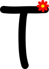 Letter  T with red flowers