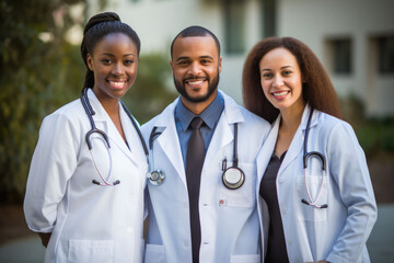 Portrait of happy doctor standing with nurse at the hospital