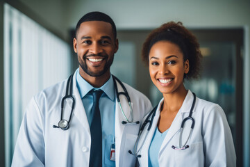 Portrait of happy doctor standing with nurse at the hospital