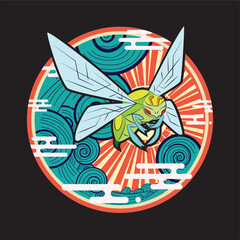 monster cat illustration with japanese style for kaijune event, notebook, logo
