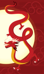 Isolated cute chinese dragon character on asian template Vector