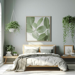 Interior of modern bedroom with houseplants. generative ai.