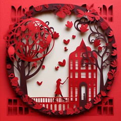 Wedding romantic invitation card with silhouette bride and groom. Applique background. Vector illustration. generative ai.