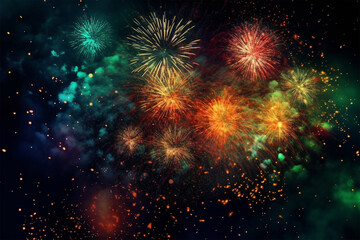 Obraz na płótnie Canvas Generative AI. fireworks background in the night sky