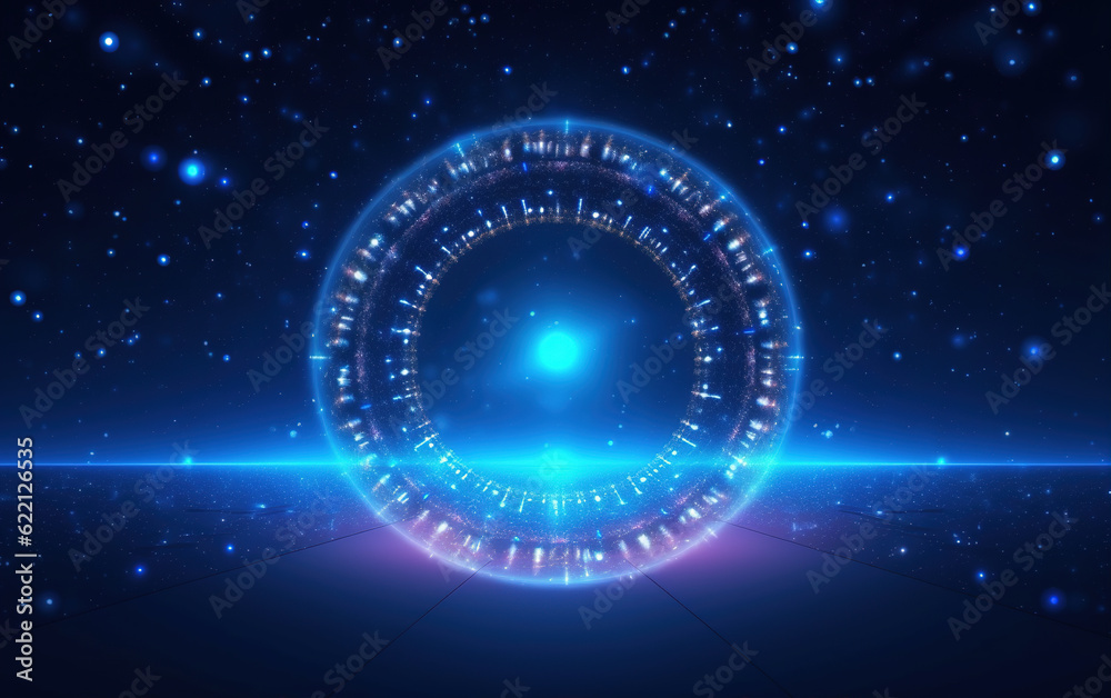 Sticker glowing technology circle background,created with generative ai tecnology.