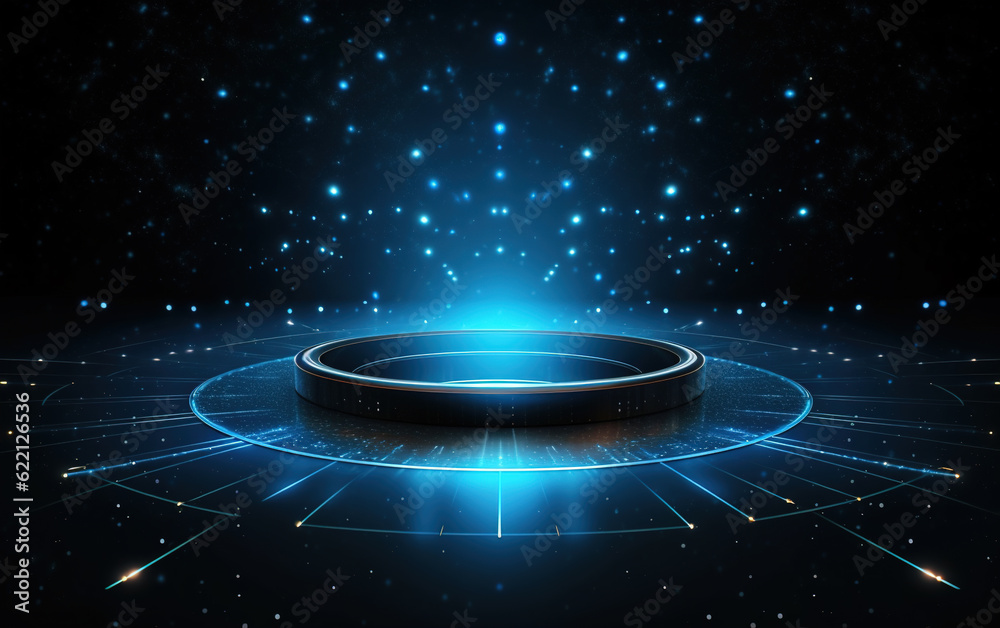 Sticker glowing technology circle background,created with generative ai tecnology.