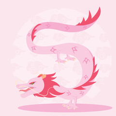 Isolated cute chinese dragon character on asian template Vector