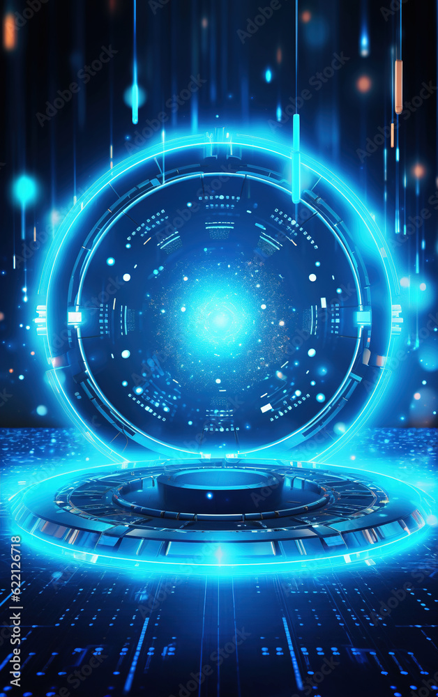 Sticker glowing technology circle background,created with generative ai tecnology.
