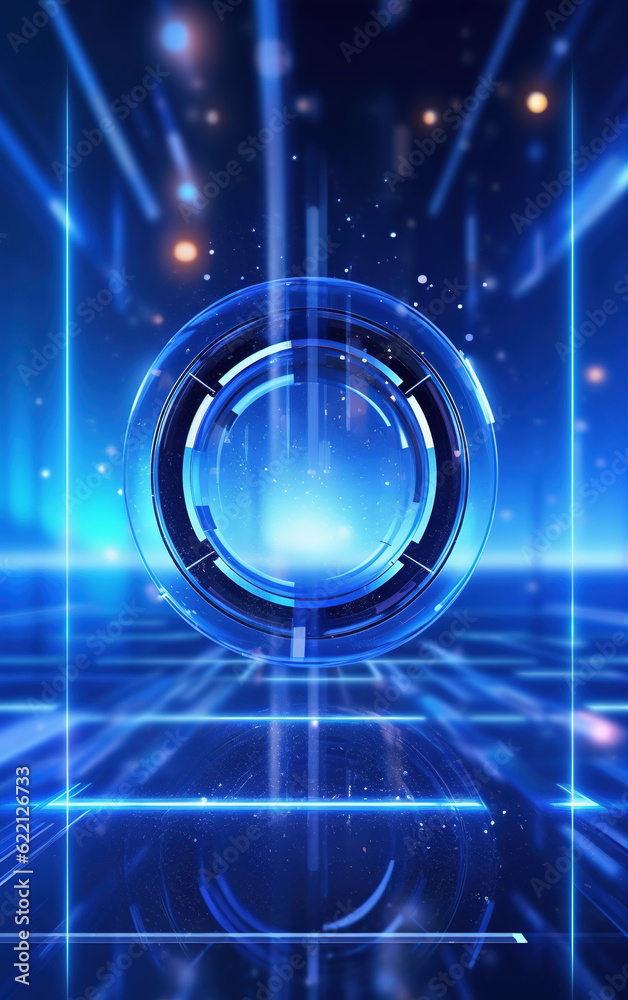 Sticker glowing technology circle background,created with generative ai tecnology.