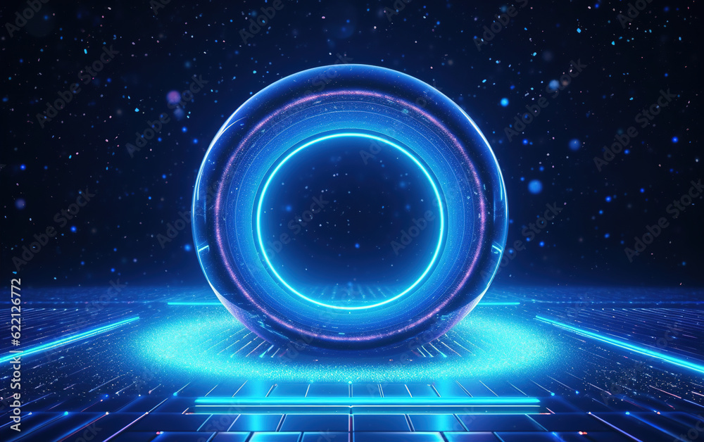 Sticker glowing technology circle background,created with generative ai tecnology.