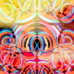 Watercolor abstract colorful background with fantastic elements. Background for design template.