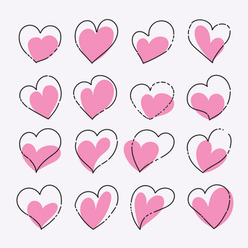 Set of different types of hearts icon sign hand drawn vector illustration. Isolated on white background.