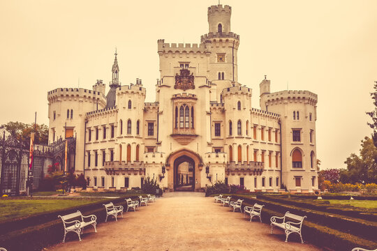 Hluboka nad Vltavou vintage toned color castle landmark in Czech Republic