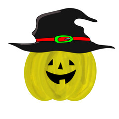 Halloween pumpkin with hat isolated on white background. Vector illustration.