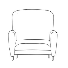 Armchair icon in outline style isolated on white background. Furniture symbol stock vector illustration
