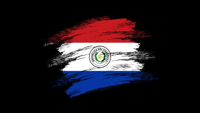 4K Paint Brush Paraguay Flag with Alpha Channel. Waving Brushed Paraguayan Banner. Transparent Background Texture Fabric Pattern High Detail.