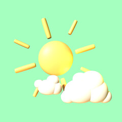 3D sun icon summer rendered isolated on the colored background