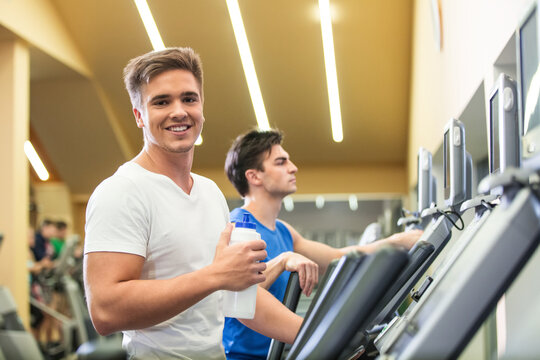 Young man on a treadmill
