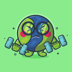 cute earth character mascot doing bodybuilding using dumbbell isolated cartoon in flat style design